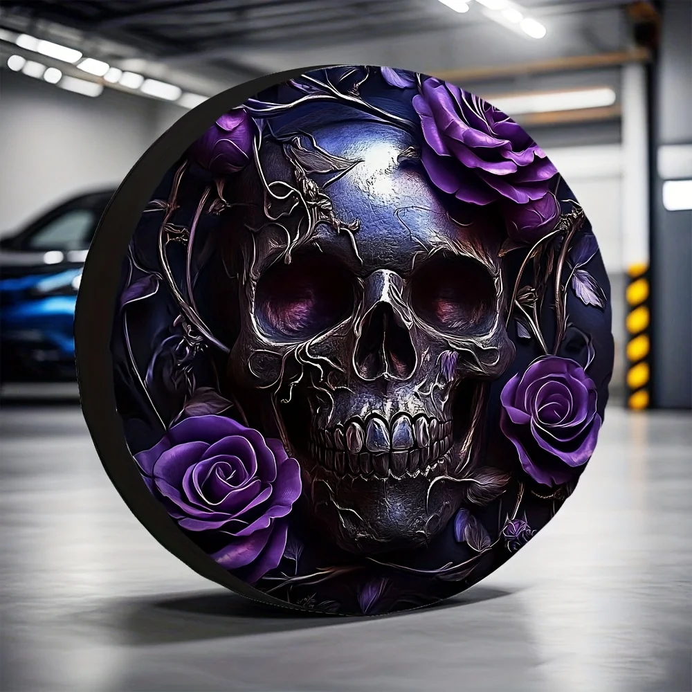 1pc,  Spare Tire Collection Bags Purple Skull and Rose1 Durable Polyester,Without Electricity Halloween Gifts for RV