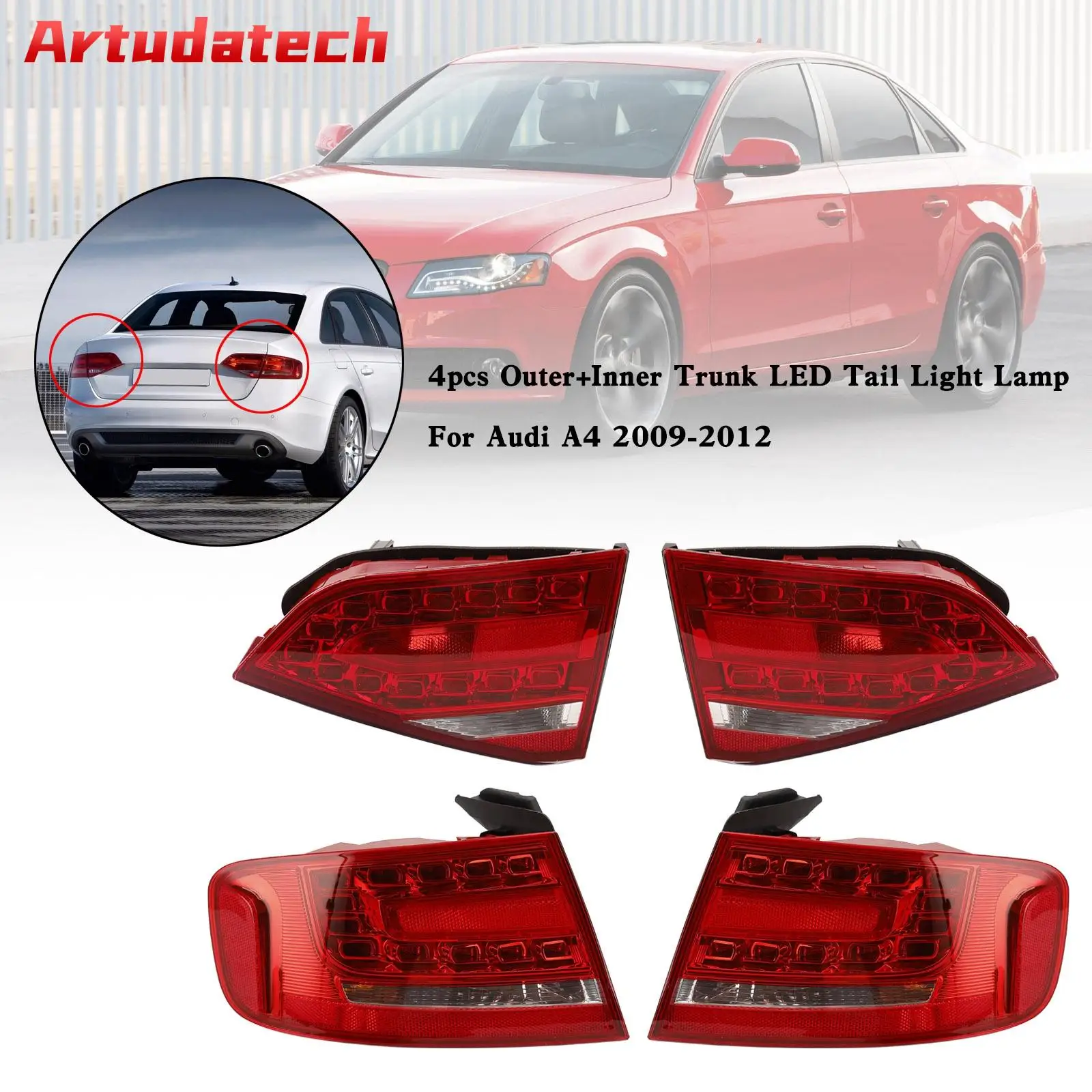 

Artudatech 4 шт. внешняя и внутренняя лампы для багажника для Audi A4 2009 2010 2011 2012