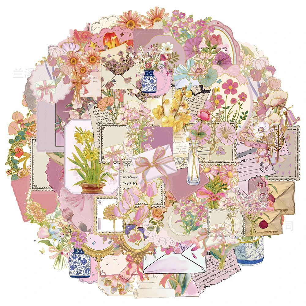 10/30/50 stücke Transparente Retro Kunst Blumen Cartoon Aufkleber Ästhetische Dekoration Aufkleber DIY Gepäck Gitarre Telefon Nette PET Aufkleber