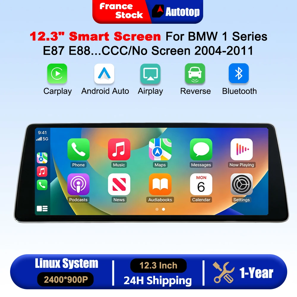 Wireless CarPlay Android Auto 12.3 Inch 2400*900P Car Radio For BMW 1 Series E81 E82 E87 E88 CCC System/No Original Screen 2004-2011 Car Intelligent Systems Smart Multimedia Touch Screen With Bluetooth GPS Navigation Autolink Navi Mirror Link AirPlay