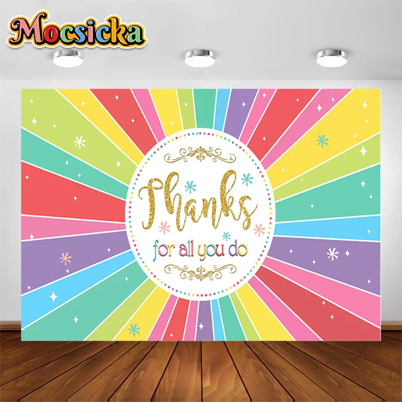 Photography Backdrop Rainbow Stripes Decorative props Thank you for all you do Text can custom Children Adults Party Background