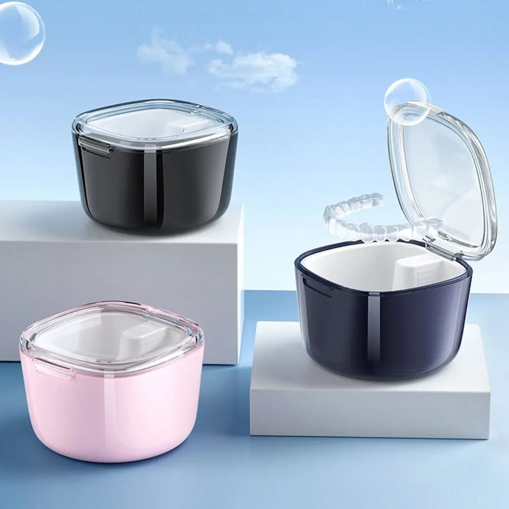 

Portable Denture Storage Box Drain Basket Leak Proof Dental Braces Cleaning Case Soaking Tooth Double Layer