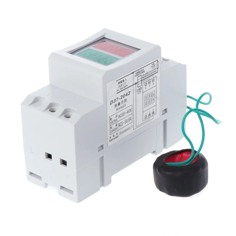 GJ 2P 36mm Din Rail Dual LED Voltage Current Meter Voltmeter Ammeter AC 80-300V 250-450V 0-100A