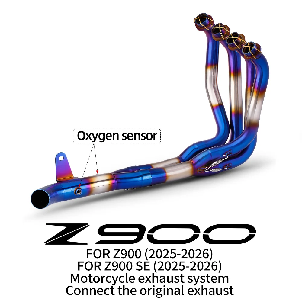 Stainless Steel Inner Mount Header Pipe Dual Oxygen Sensor Port Slip On Exhaust For Z900 Z900 SE 2025-2026 Connect Original Tail