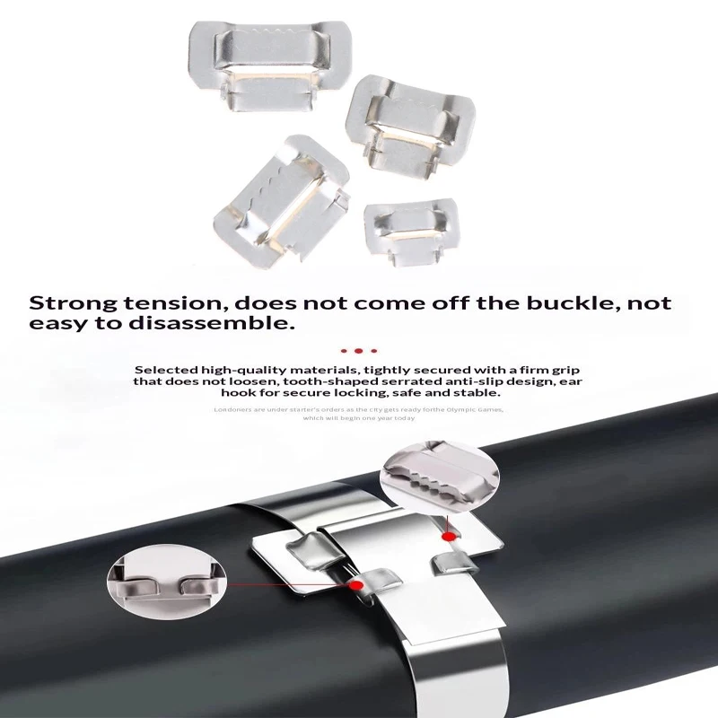 100Pcs 201 Stainless Steel Cable Tie Reel Strapping Metal Cable Tie Tooth Buckle Electric Box Telegraph Pole Hoop Sign Board