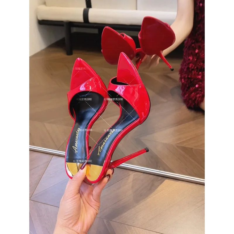 

Летние новые туфли на высоком каблуке из лакированной кожи, женские туфли на тонком каблуке, полусапожки с открытым носком и открытые босоножки.