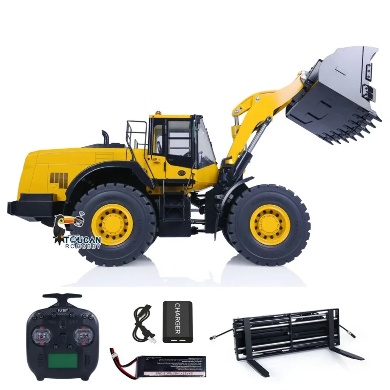 Toy 1/14 WA480 Metal RC Hydraulic Loader Electric Truck Construction Heavy Machine Quick Coupler Fork Light Sound ST8 Radio