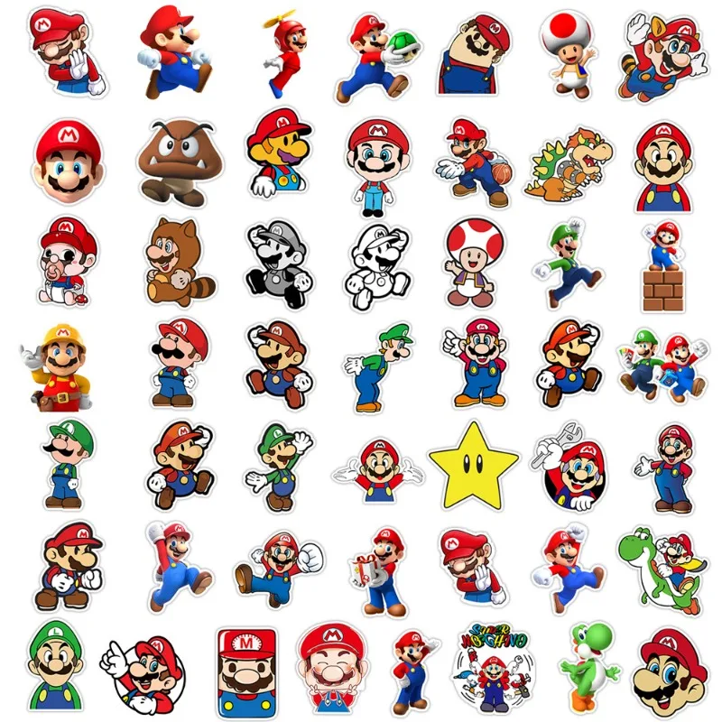 50pcs Mario Anime Stickers Suitcase Water Cup Stationery Mobile Phone Car Scooter Laptop Refrigerator Decorative Stickers