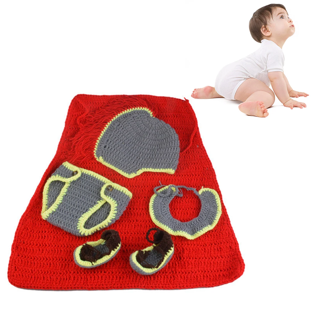 

4Pcs Newborn Baby Photography Props Knitted Unisex Hat Pants Shoes Rabbit Ear Pattern Outfits Infant Photo Costume