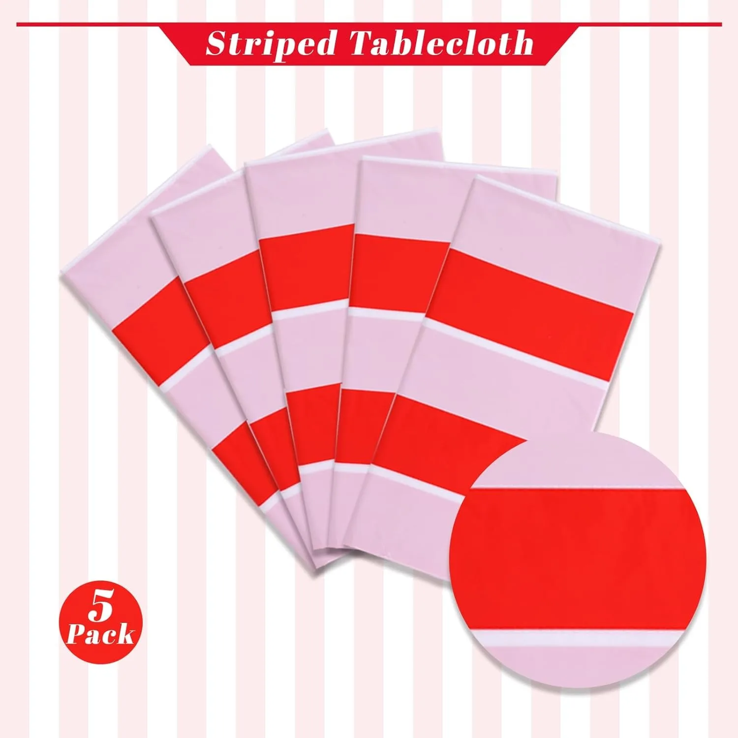 3 Packs Red and White Horizontal Striped Tablecloth 54 x 108 Inch Carnival Circus Theme Party Table Cloths Decorations