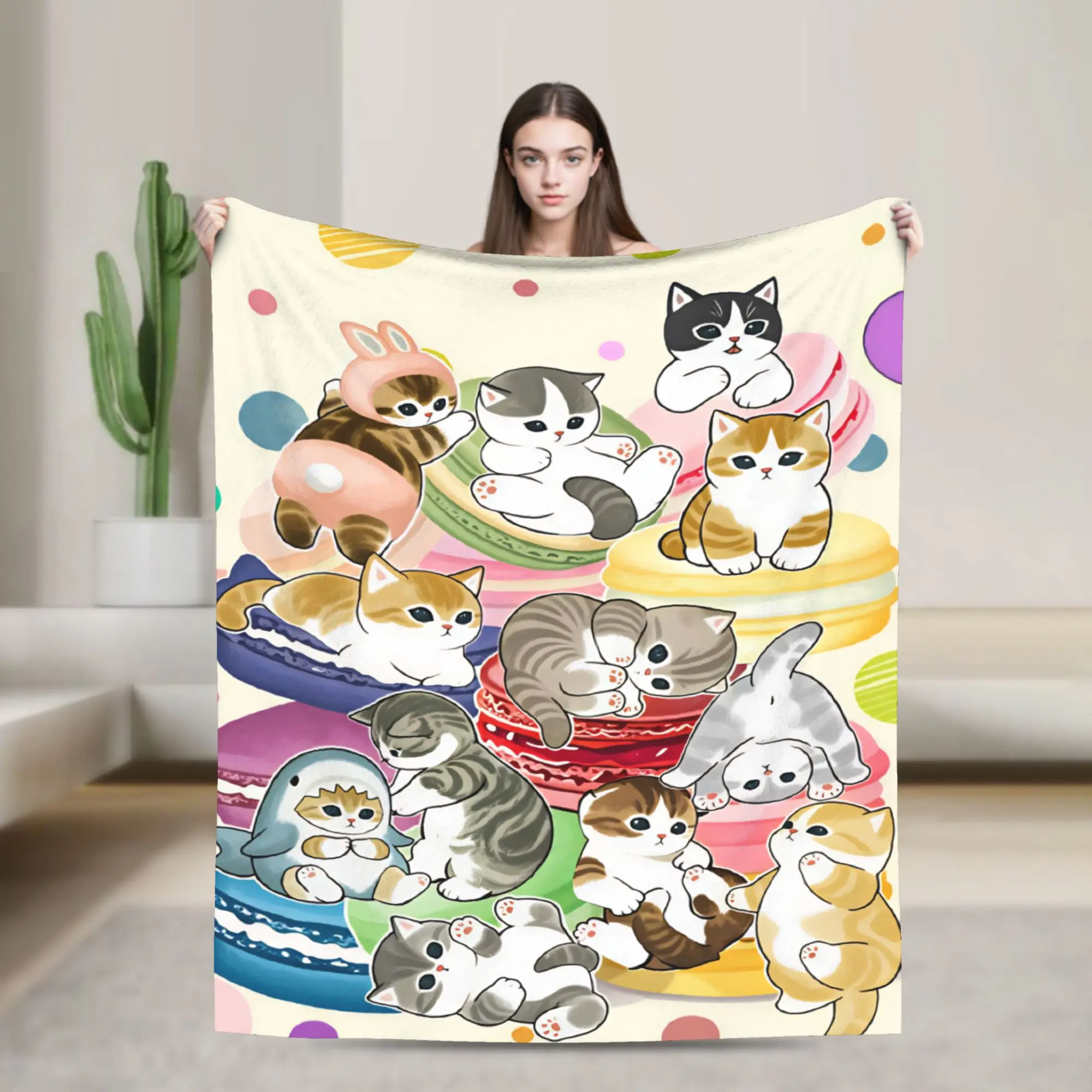 Mofusand Japanese Shark Cat  Warm Cozy Blanket  Novelty Camping Throw Blanket Couch Chair Flannel Bedspread Sofa Bed Cover