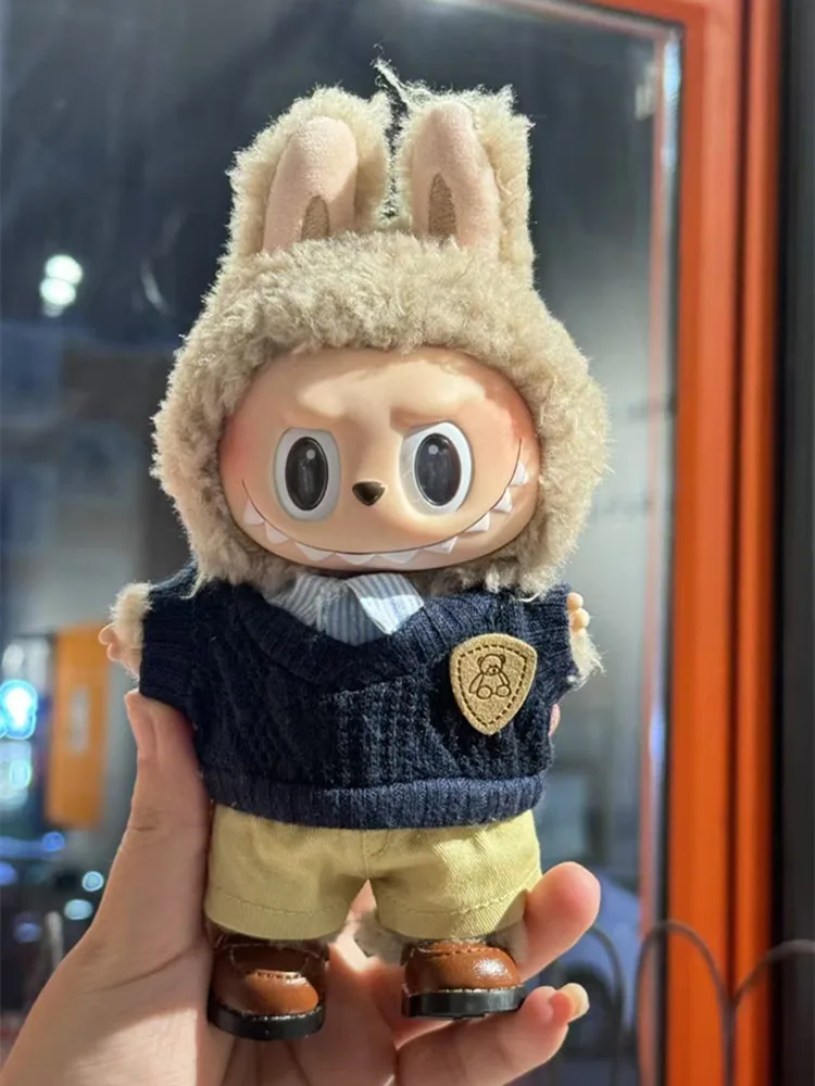 Roupas de bonecas de 17cm para labubu, mini roupas de boneca fofas, acessórios para o monstro, suéter, camisa, calças de trabalho 3.0 podem usar