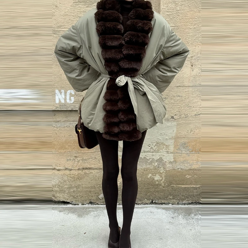 Women's Striped Fur Decorative Lace Up Short Jacket Fashionable Versatile Clothing Commuter Coat 2025 Women's New Casual Clothes