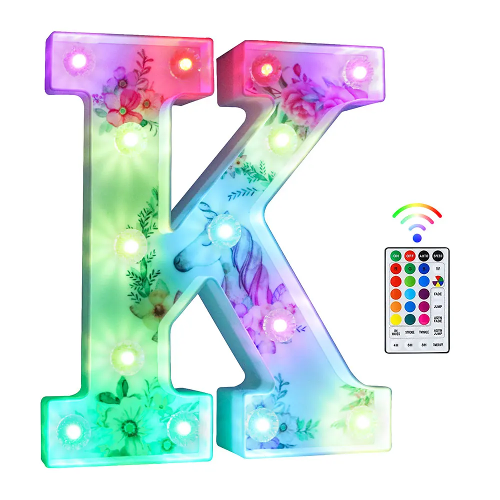 Unicorn Letters Light LED Lights 18 Color Changing Alphabet Gift for Girls Boys Party Birthday Decorations Night Light Decor - K