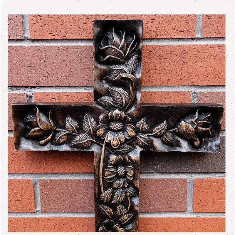 Holy Relic Rose Cross Wall Virgn Beech Wood Christ CarvingRelief Home Decoration Church Souvenirs