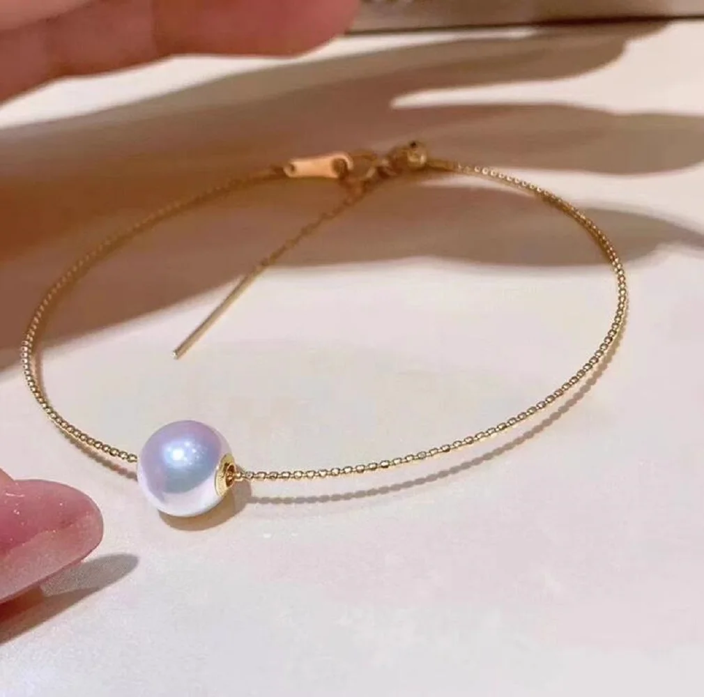 18K gold AU750 needle adjustable bracelet AAAA 10-11mm Natural AKOYA  Pearl Bracelet 17cm 18cm 19cm 20cm