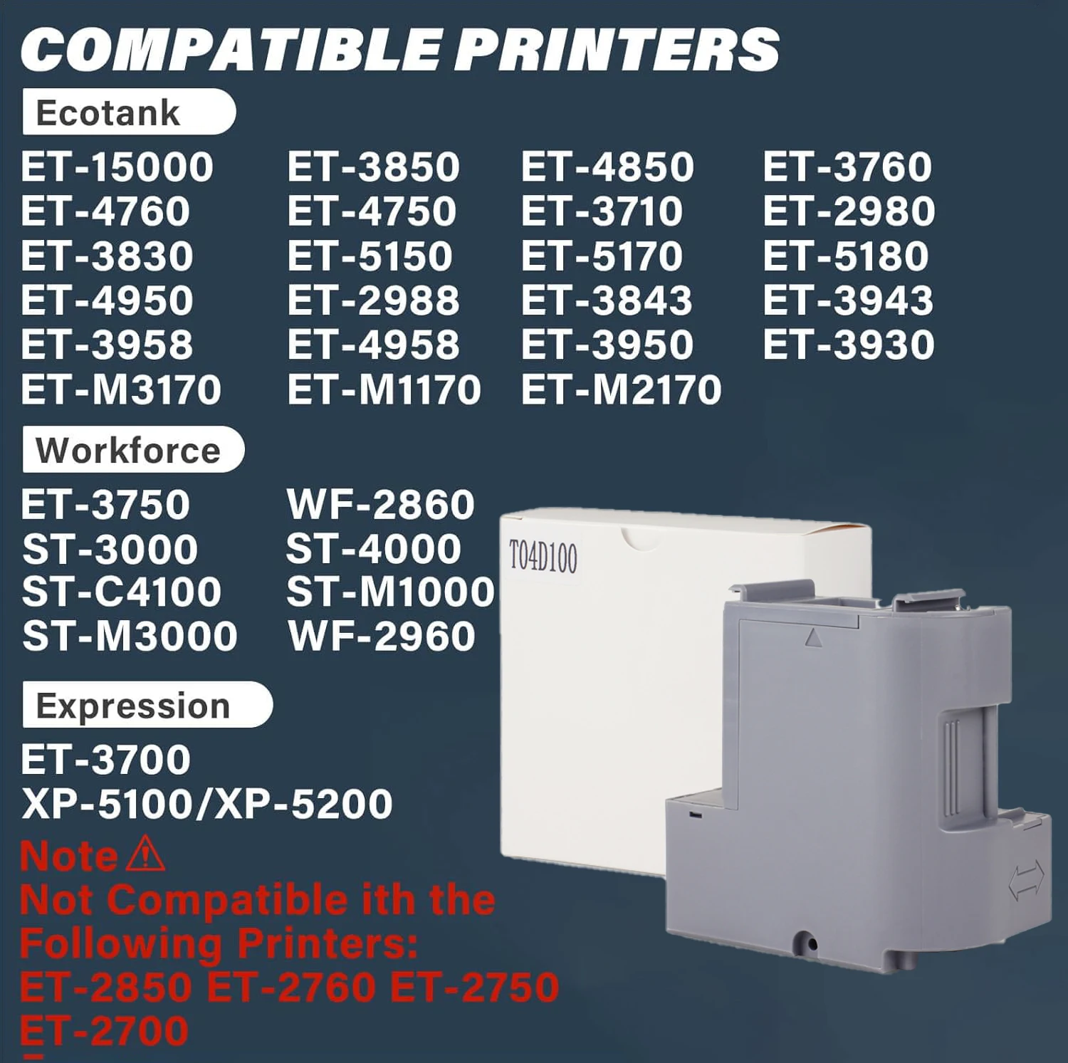 T04D1 T04D100 Waste Ink Tank Maintenance Box for Epson L6168 L6178 L6198 L6170 L6190 L6191 L6171 L6160 L6161 L14150 EW M630TB