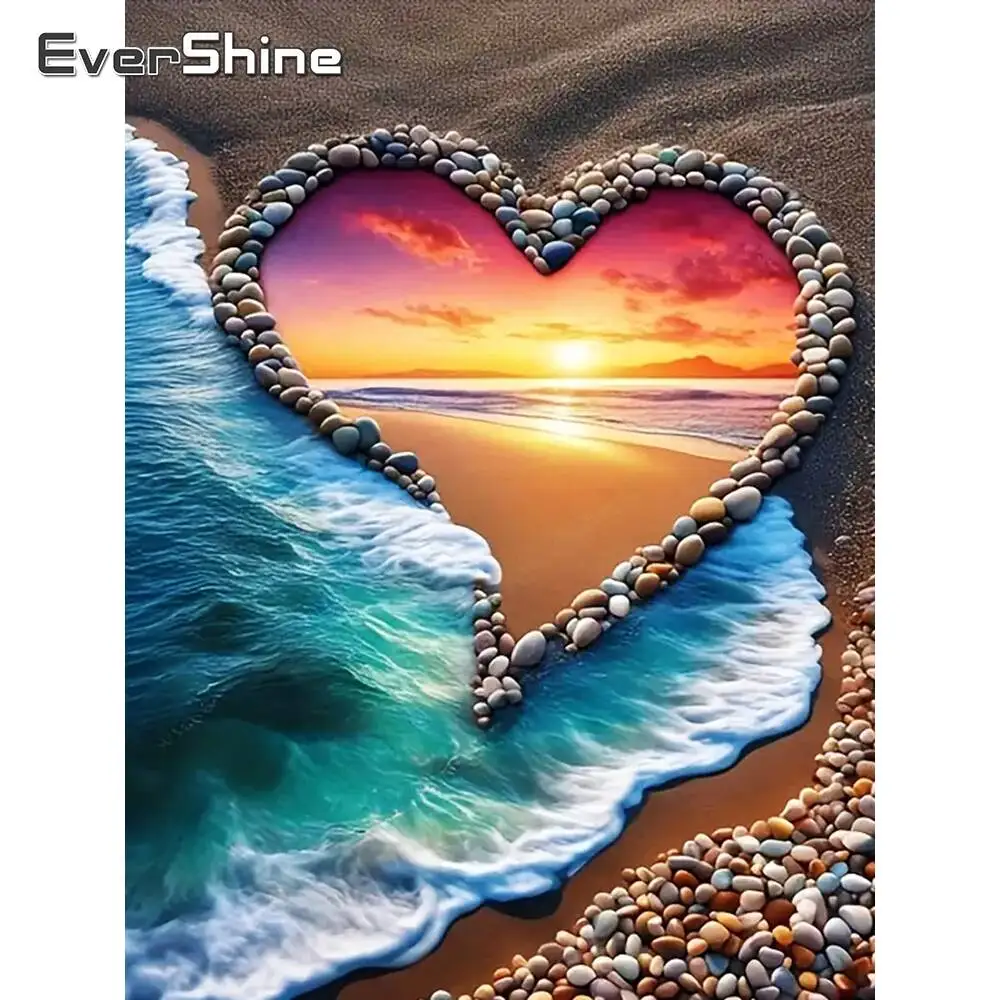 Evershine Diamant Stickerei Liebe Herz Malerei Meer Voll Platz Runde Diamant Mosaik Sonnenuntergang Landschaft Hause Dekoration