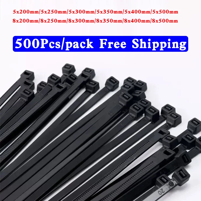 

500pcs/pack Self-locking plastic nylon tie black cable tie fastening ring cable tie zip wraps strap nylon cable tie set For Home