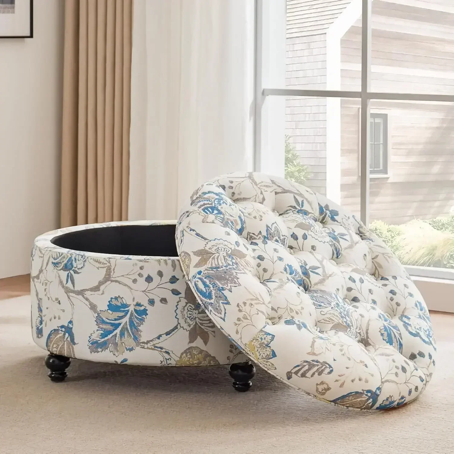 [Discounted Price, Hot Sale!]30-Inch Round Storage Ottoman, Modern Button Tufted Coffee Table with Removable Top, Upholstered Ot