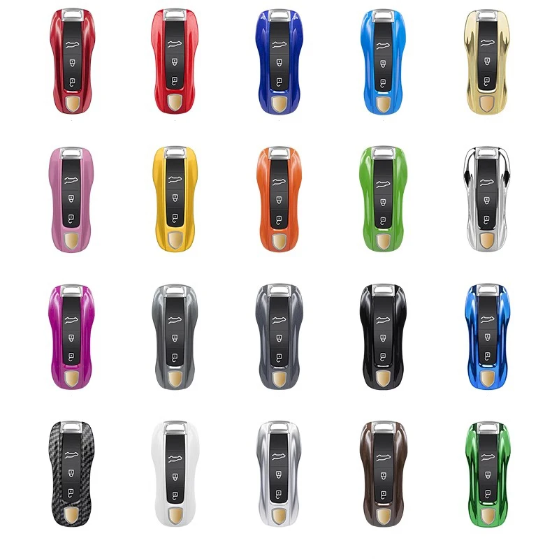 For Porsche Macan 95B Cayenne 92A Panamera 971 Cayman 718 Boxster 982 911 Taycan Solid Color ABS Car Key Case Cover Accessories