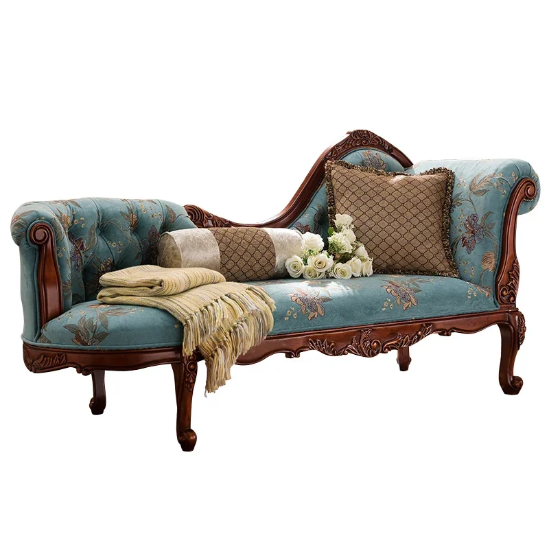 American solid wood concubine, fabric balcony leisure, toffee, bedroom beauty couch, European separate small recliner