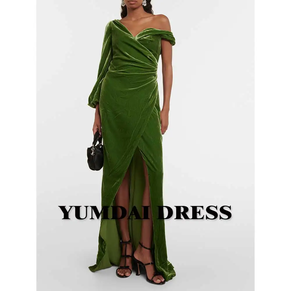 YUMDAI Elegant Dark Green Single Rotator Sleeve Evening Gown Wedding Mom Dress Saudi Arabia Special Formal Occasion Dress