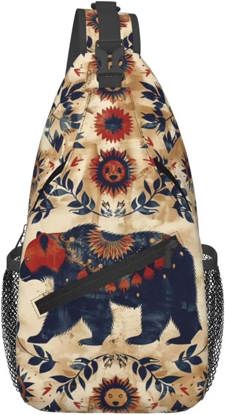 

Native American Bear Sling Backpack Small Crossbody Shoulder Bag Sling Bag Chest Bag Travel Hiking Casual Sport Daypack