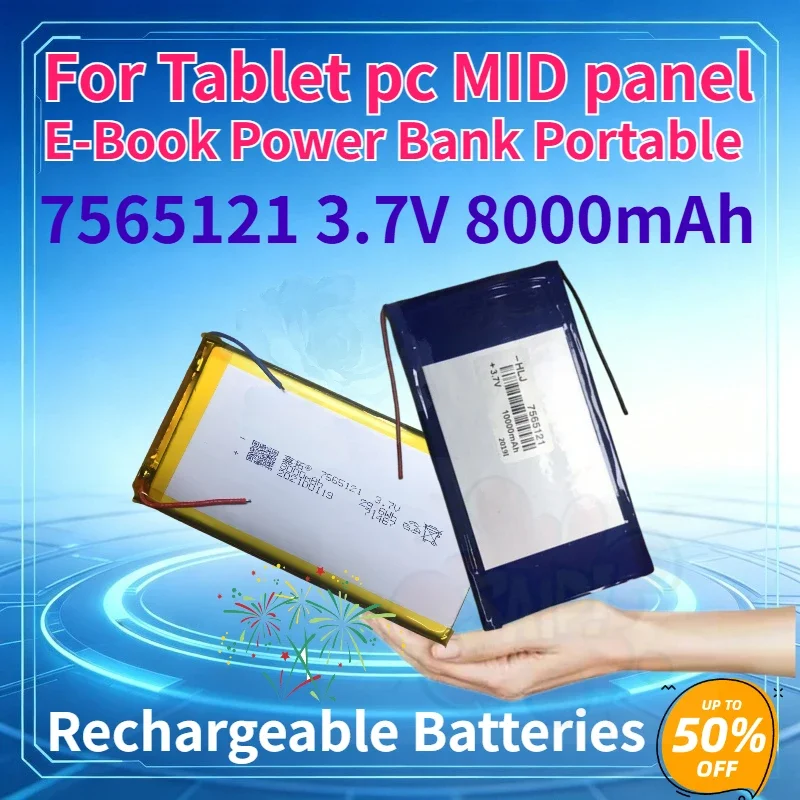 7565121 7566121 3.7V 20000mAh 8000mAh Rechargeable Li Polymer Li-ion Battery for Tablet PC MID Panel E-Book Portable Power Bank