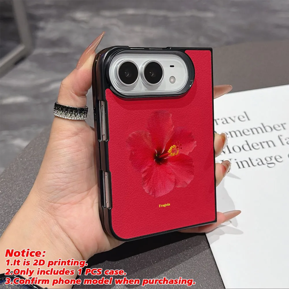 Tropical red hibiscus flower New Folding Phone Case for iPhone Duo Fold Shockproof duo Back fold Hard Skin texture Cover