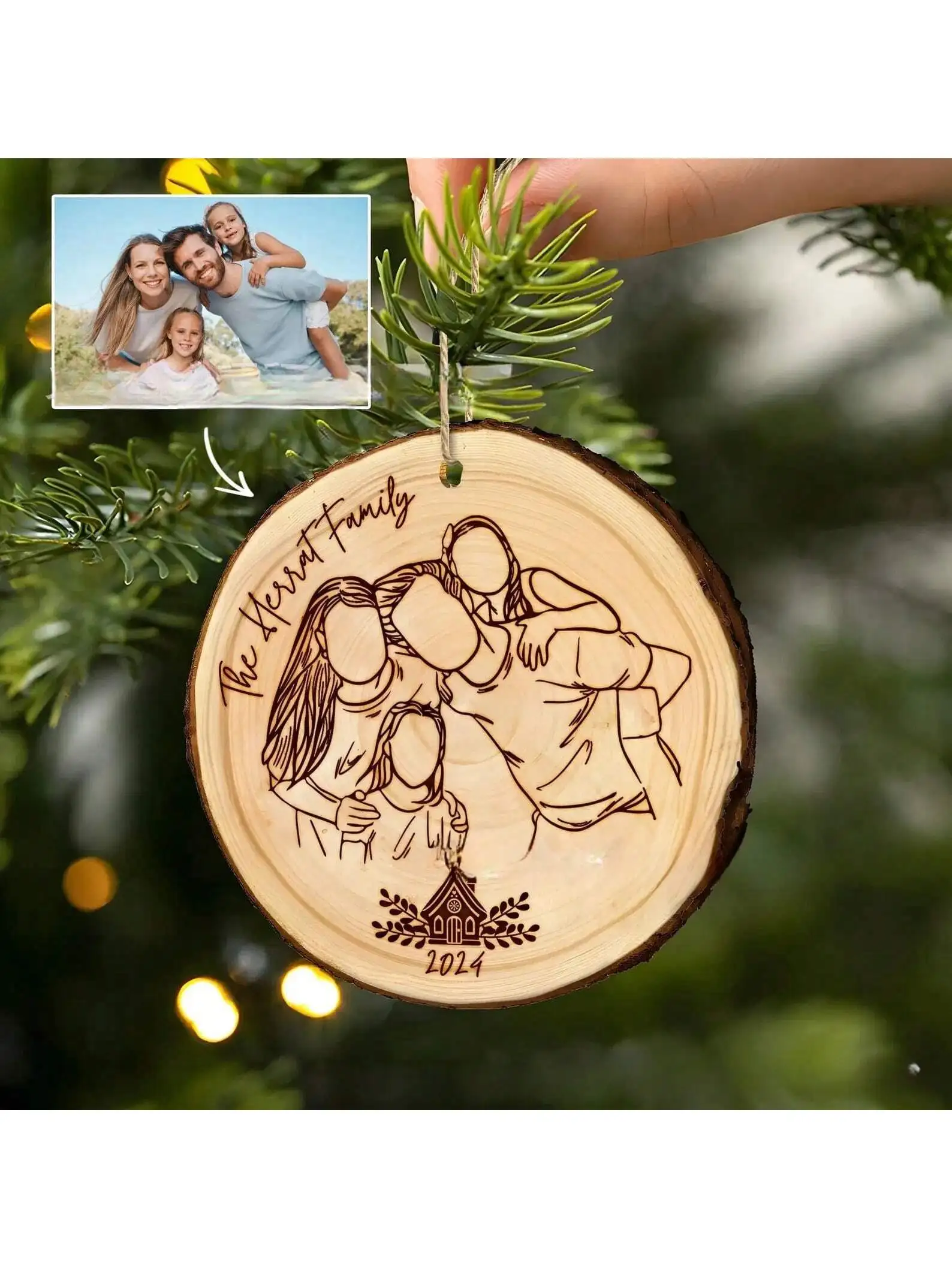 

Christmas gifts, custom photos on wood, custom laser engraved photos on the edge of wood bark, custom wall art decoration gifts,