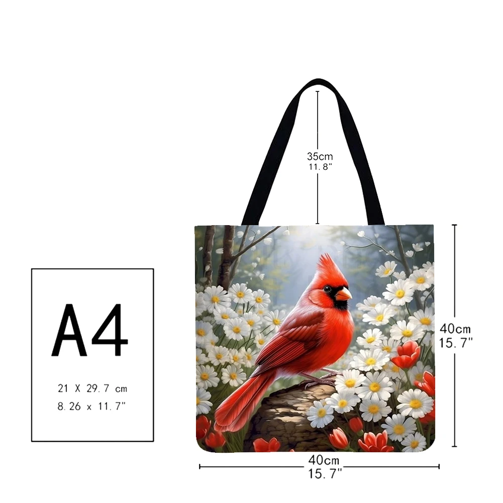 4 قطعة حقيبة يد من الكتان للطيور حقيبة يد ذات سعة كبيرة حقائب كتف للتسوق للنساء