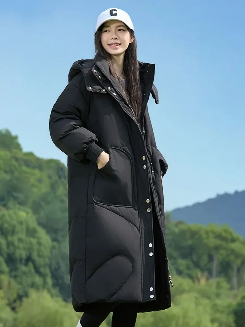 Vielleicht 2025 roupa de neve novo casaco de inverno sólido para mulheres jaqueta quente casual solto com capuz inverno jaqueta longa parkas