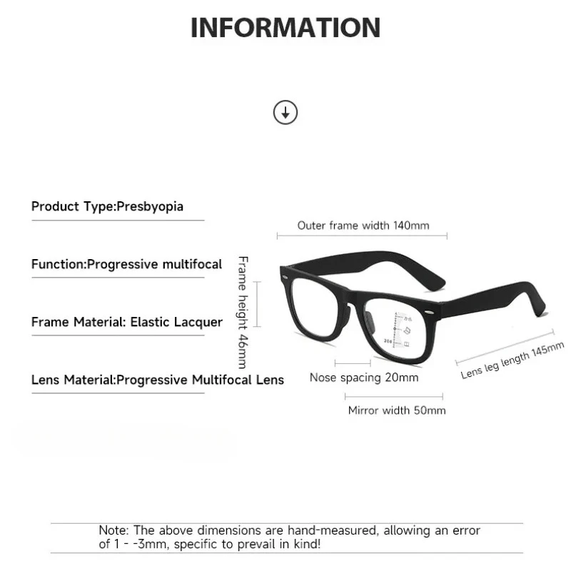 Retro Large Square Progressive Multifocal Presbyopia Glasses Men's and Women's Comfortable Anti-blue Light Computer Glasses