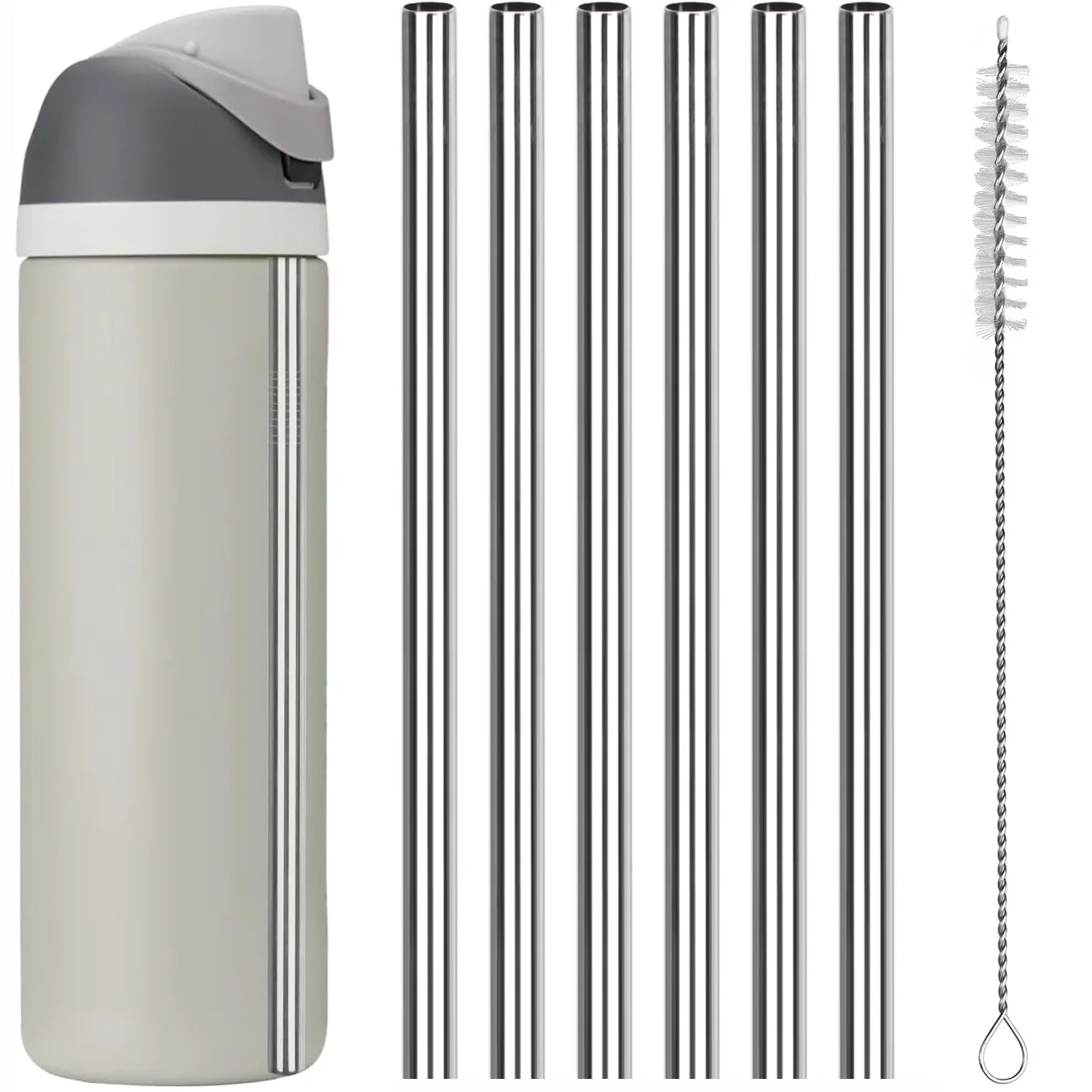 Metal Replacement Straws for Owala Water Bottle 24 oz 32 oz, With 2 Cleaning Brush, Reusable Stainless Steel Straws