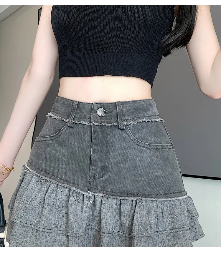2026 New Summer Women Denim A-Line Skirt, Anti-Chafing Short Layered Cake Skirt, Slim Bodycon Mini Skirts In Stock
