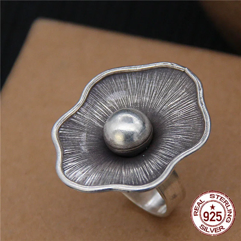 S925 pure silver ring with simple creative design  Irregular lotus leaf opening  Design for Light Luxury  Fashion personality