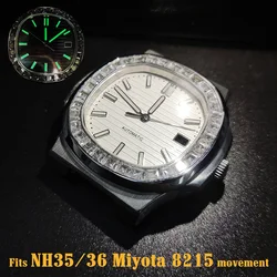 NH35 Case 39mm Nautilus Case Watch Accessories Stainless Steel Case With Diamond Luminous Dial For NH35/36 Miyota8215 Movement