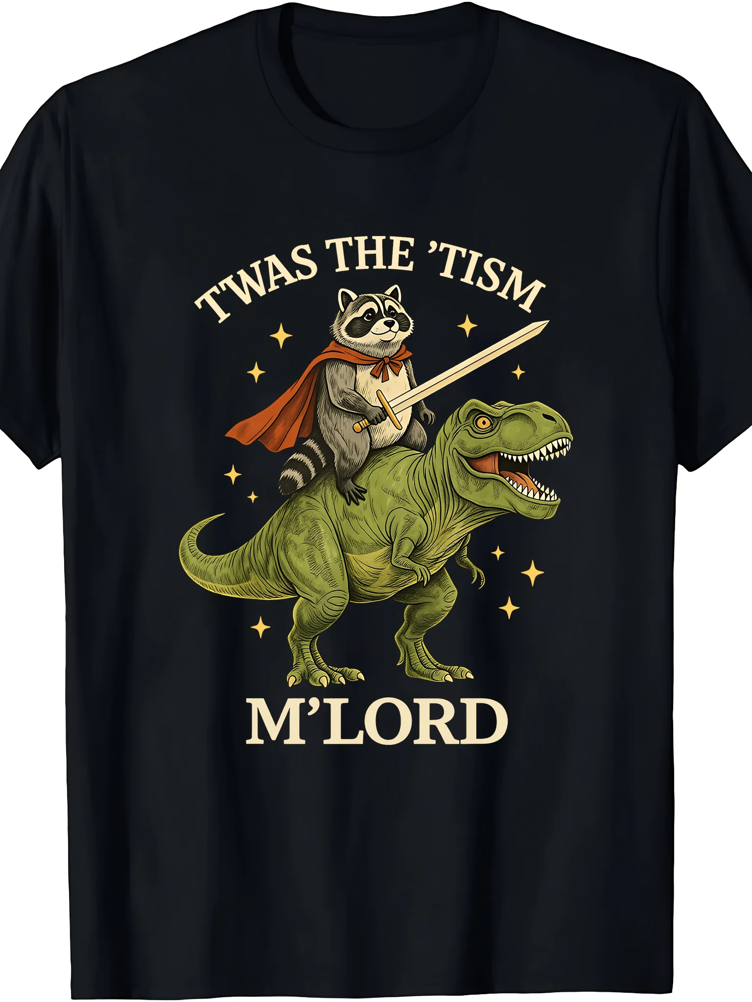 TWAS The Tism M Lord Raccoon Riding Dinosaur Fantasy Humorous Dinosaur Riding T-shirt Wearing T-shirts for Daily Gatherings