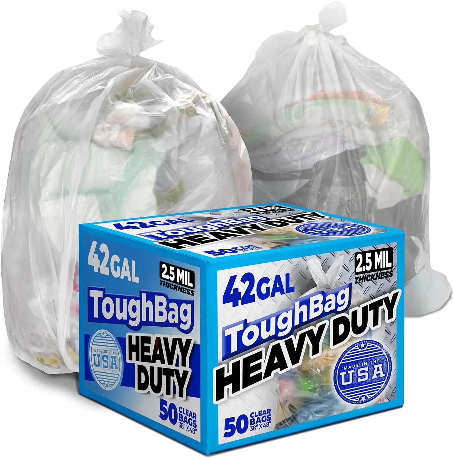 

40-42 Gallon Trash Bags, 2.5 Mil Contractor Bags, Heavy Duty Large Trash Can Liners, Recycling Trash Bags, 33 x 48" (50