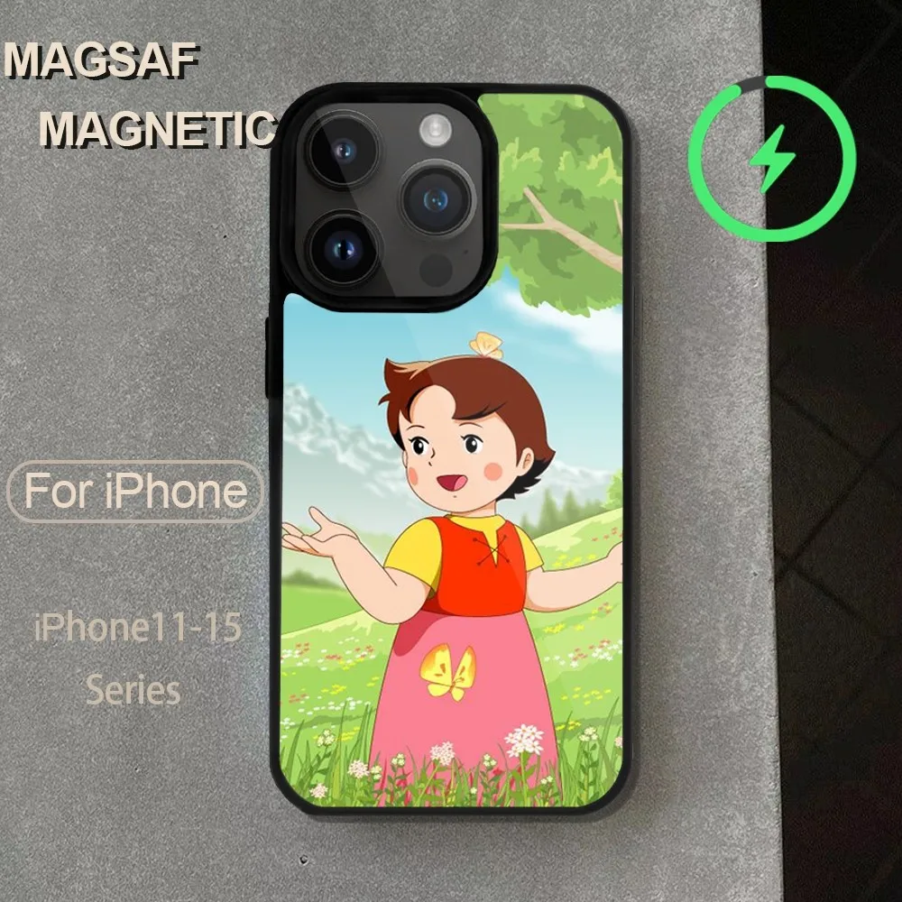 Cartoon Heidi Girl Of The Alps  Phone Case  For iPhone 14 13 12 11 15 Pro Max Magsafe Wireless Charge Plus Mini Cover