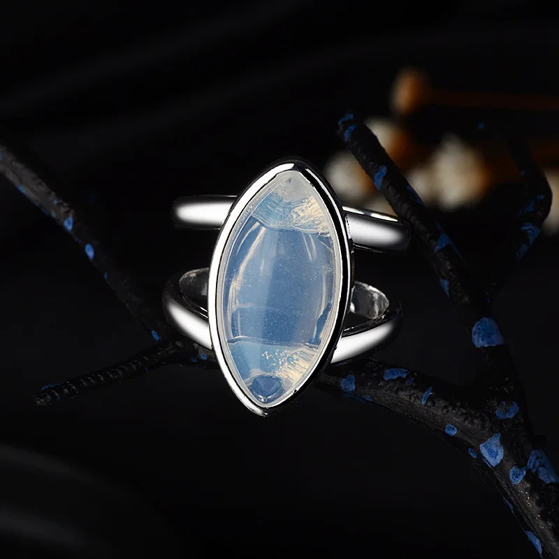 S925 Sterling Silver Moonstone Ring Punk Style Exaggerated Hand Jewelry Hot Selling Retro