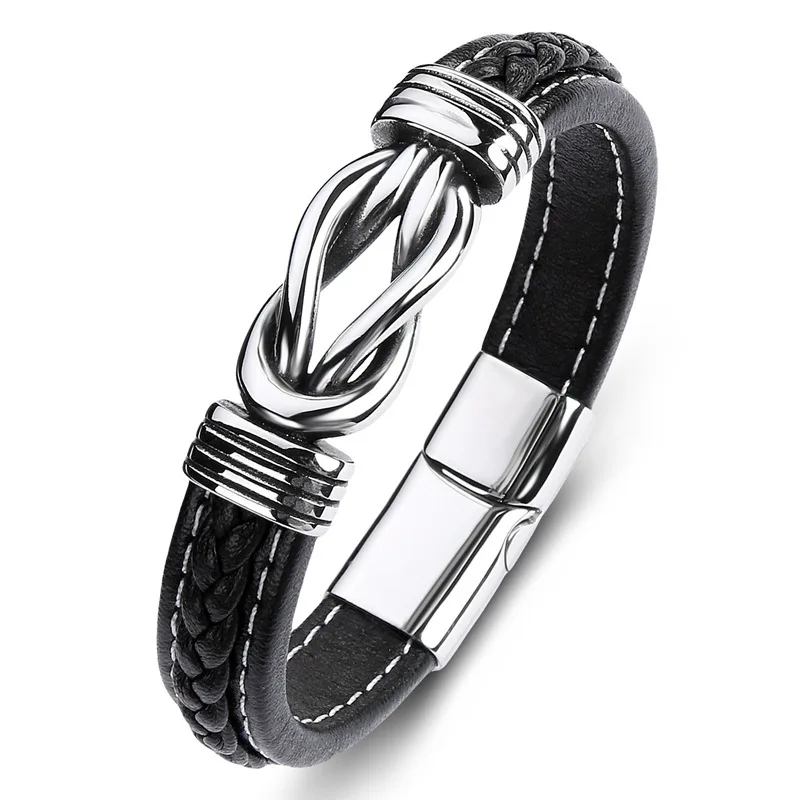 High Quality 8-knot Unlimited Stainless Steel Bracelet Multiple Woven Leather Bracelets Men Wrist Accessories Jewelry