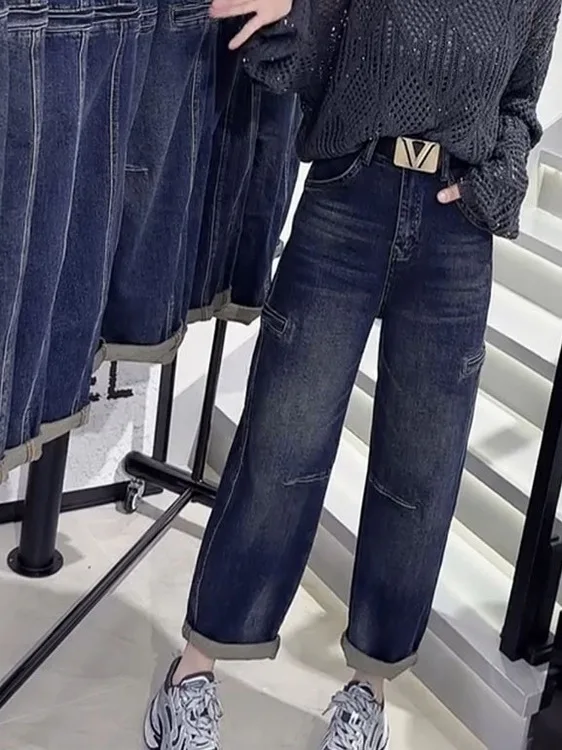 

Trendy Premium Straight Leg Waed Nine-Tenths Denim Jeans Autumn 2025 plus Size Slimming Concealing Faionable Harlan Women...