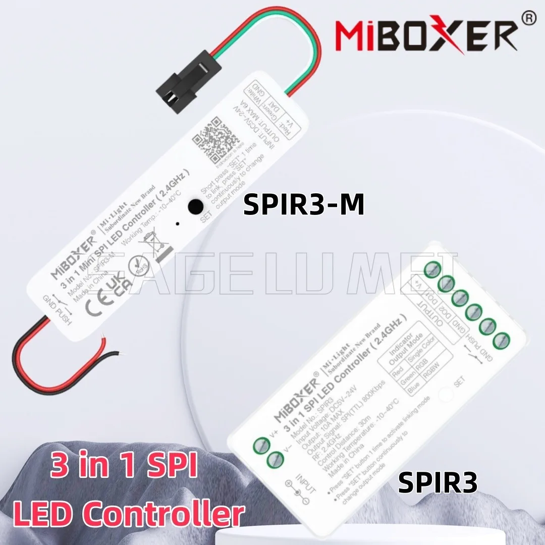 

MiBoxer SPIR3 SPIR3-M DC5V ~ 24V для Pixels Strip WS2812 TM1812 с дистанционным светодиодным контроллером, одноцветный + RGB + RGBW, контроллер 3в1