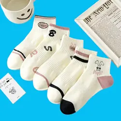 Chaussettes de sport en coton pour femmes, chaussettes à bouche peu profonde, chaussettes carillon rose, chaussettes lapin rose, chaussettes étudiantes, haute qualité, nouveau, 5/10 paires