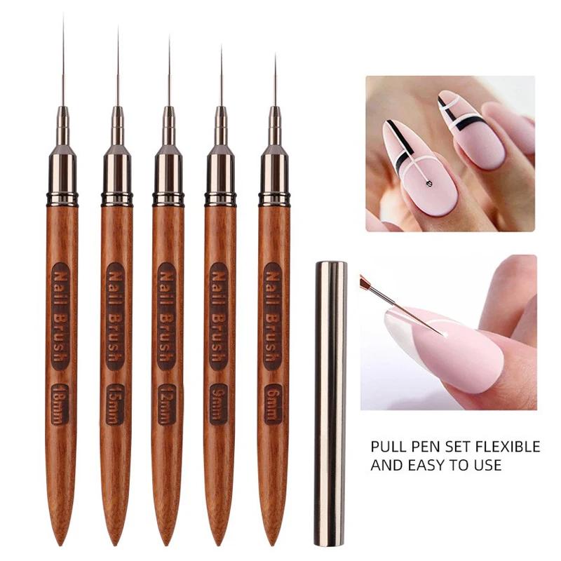1set/5pcs Wood Handle Art Liner DIY Painting Brush Drawing Lines Stripe Flower Painting Pen Nail Liner Brush Set with 5size