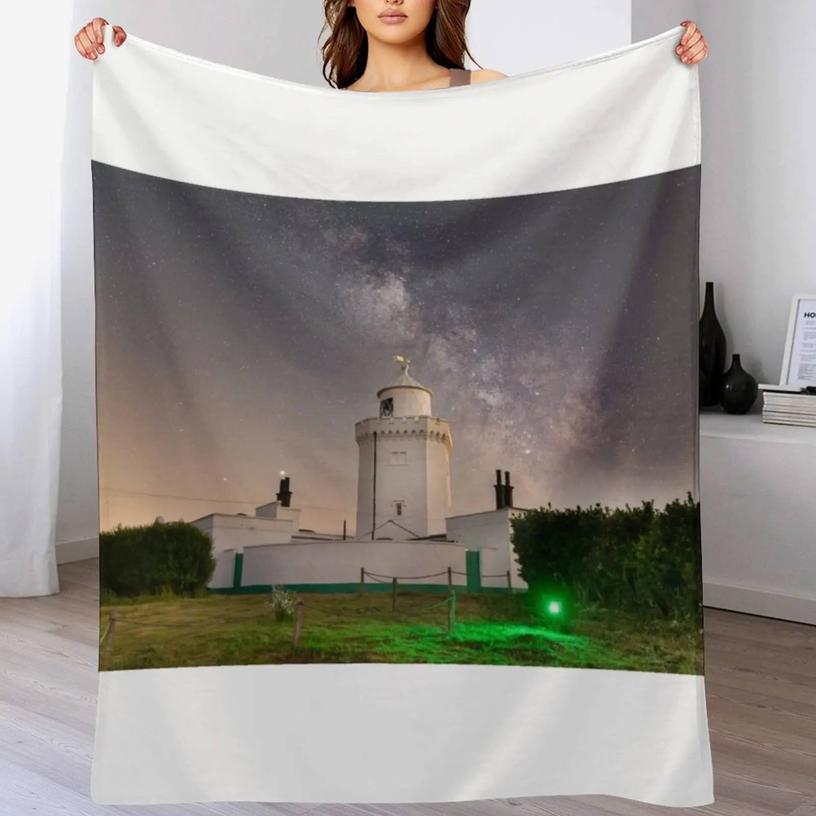 

Lighthouse and Milky Way Throw Blanket Summer Custom Travel Camping Blankets