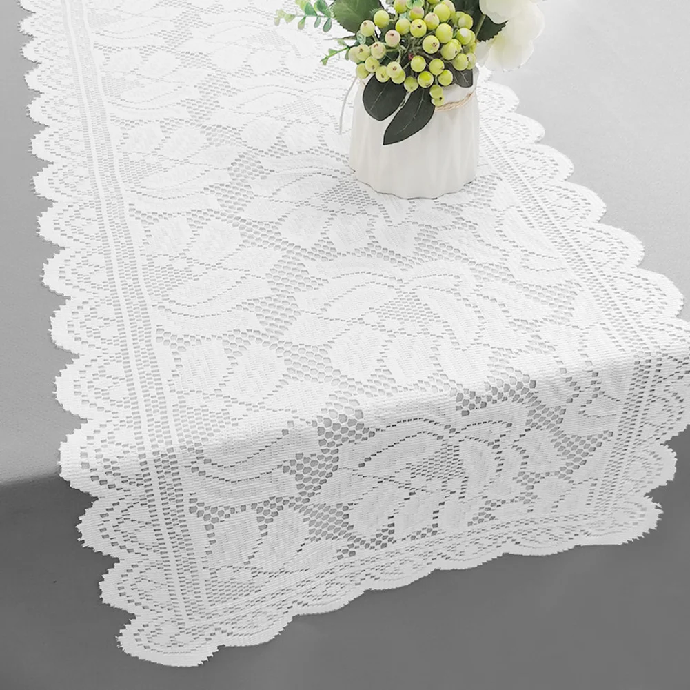 White Lace Tablecloth 43x93cm for Coffee Table and Entertainment Unit Cover for Living Room Furniture Decoration
