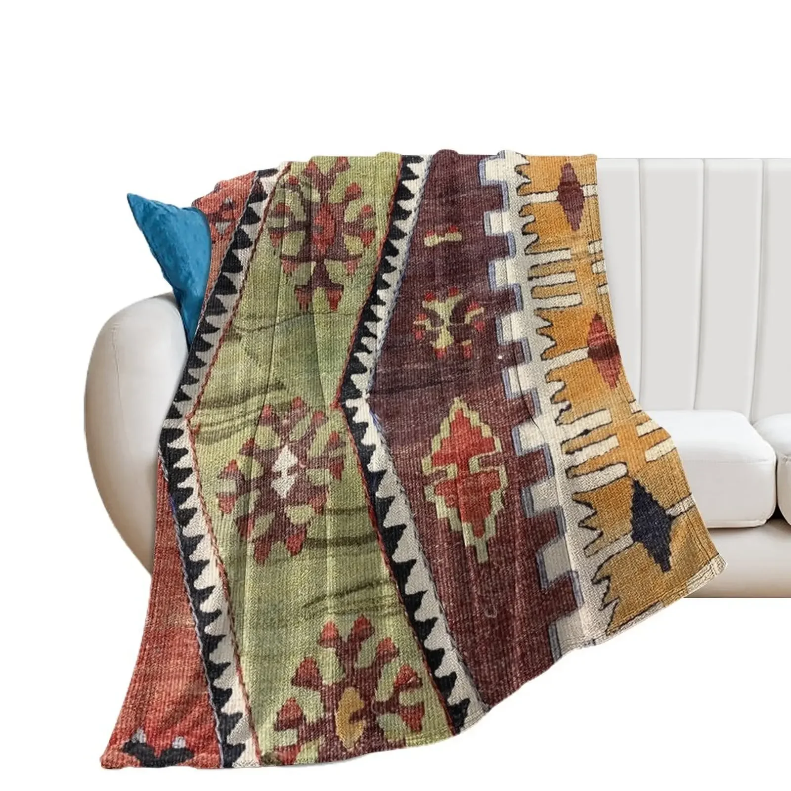 Decorative Old Kilim, Navaho Weave, Woven Textile, Persian Carpet Throw Blanket Quilt Sofa Quilt Blankets